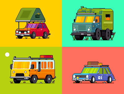 Camping vehicles. car pixel art