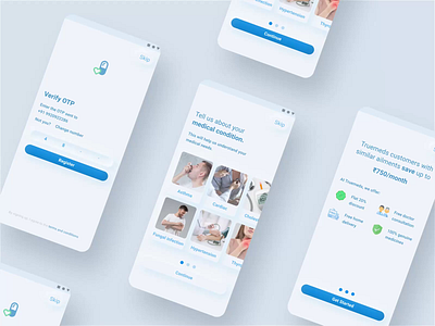 Truemeds onboarding exploration clean ui design ecommerce empathy login onboarding ux