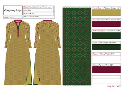 Ladies Ethnic Kurta artwork block print dress embroidery embroidery design ethnic fashion fashion design fashion illustration flat design floral kurta ladieswear pattern screen print tech pack techpack vector art vector design vectorart