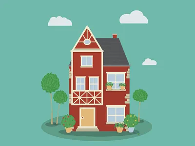 Red brick house design dream flowers garden house illustration redbrick tree vector windows