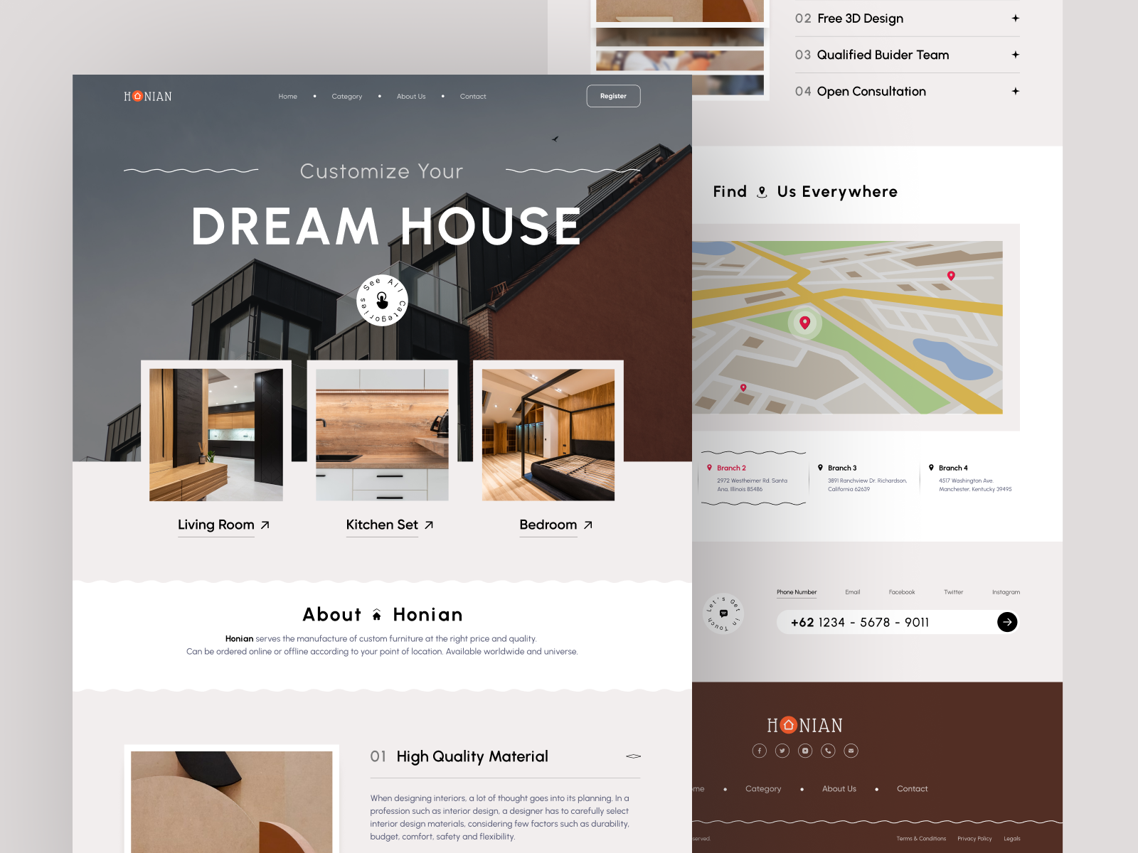 Honian - Interior Design Service Landing Page agency superiority custom room customize interior design furnish furniture agency website furniture landing page furniture ui design furniture website home decoration interior design agency interior design landing page interior design service interior design studio interior design website minimalist design agency real estate agency real estate landing page real estate ui design real estate website wood theme design
