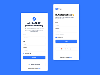 Simple: Online Community App Design app design figma login screen modern app design register screen social media design ui design