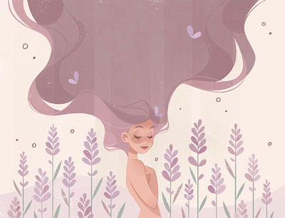 Lavender | Packaging illustration brand brand character character design design fashion fashion design fashion illustration female feminism girl girl character girl illustration girl power hair oil lavender oil packaging plants soft