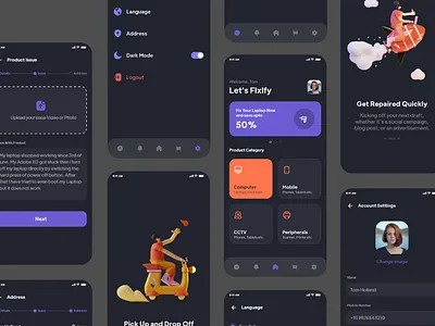 Fixify Dark Theme dark dark ui ios repair sunny thecruze ui ui design uiux