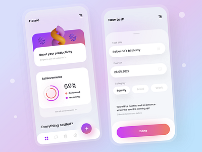 Task Manager - Mobile Design 2021 2021 design 2021 trend alphadesign apple clean design designs glass julius branding mobile mobile app mobile app design mobile design mobile ui modern task task management task manager white
