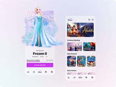 Disney Glassmorphism 2021 trend disney disney hotstar app disney princess glass effect glassmorphism hotstar mobile ui uiux user experience userinterface visual design