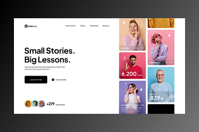 👨‍🎓Lifewise | Learn & Have Fun app branding colorful design fun graphic design hero landing page layout learn lessons modern people startup stories tiktok ui white
