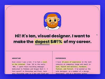 Ian Mintz's 2022 Portfolio blue career case study cute designer interviewing personal personal website personality pink portfolio showcase visual designer work yellow