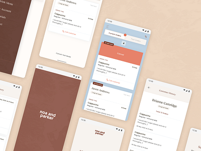 Noa and Parker App / Android Coffee Order Screens android app bluetooth cafe coffee design hardware interface minimal order ordering react ui ux