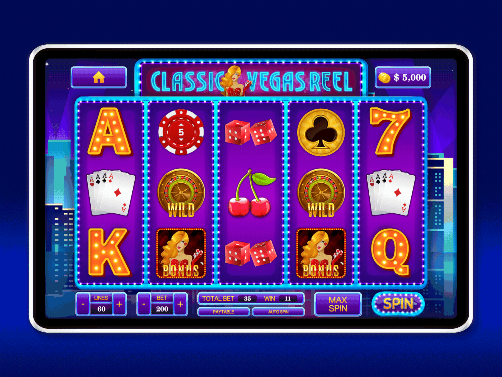 Classic Vegas Reel 3d animation artwork cards game casino casino game design game ui gradient graphic design illustration motion graphics online game slot games typography ui ux vector web web ui