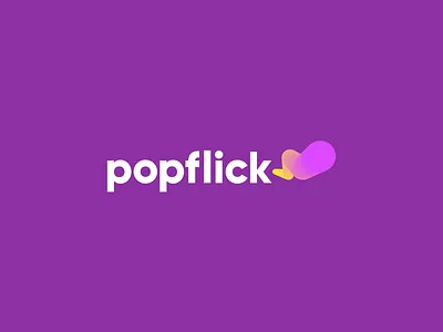 Popflick Logo bold brand branding business company content crazy design fun identity logo luxury minimal ollerweb platform purple series simple video yellow
