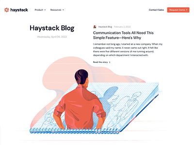 The illustration for the Haystack blog project (part 1) blog branding character cover design download fr freebies hero heroillustration illustration ios logo man noise red ui web
