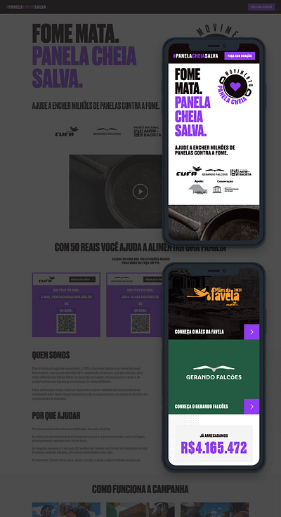 Movimento Panela Cheia app design black design donation figma food minimal ong site site design ui design ux website