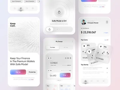 Crypto Mobile App - Light Mode 🎲🔥 bank bitcoin crypto crypto app crypto mobile cryptocurrency dark dark mode ethereum finance finance app financial fintech mobile mobile app money token ui ux wallet