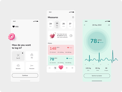 ECG - mobile app concept 3d app calendar chart clean concept design design ecg graphic heart rate homepage ilustrations measures mobile app ui