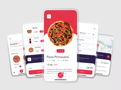 Catering service, app exploration | Lazarev. agency animation app application checkout concept delivery design food list map mobile motion graphics order pizza products tracking ui ux voice