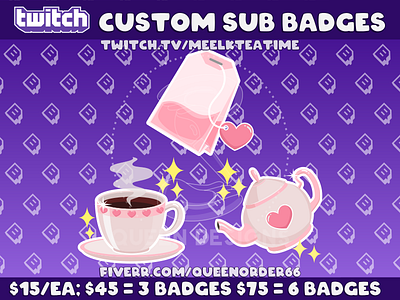 Custom Twitch Sub Badges badge design badgedesign badges sub badge artist sub badges subbadges subscribe subscriber badges tea teacup teapot twitch twitch art twitch artist twitch sub badges youtube youtube badges youtube sub badges