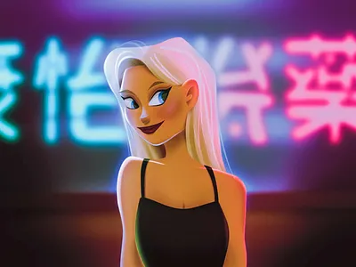 Glowing girl character cute design face girl glowing hair illustration ipad drawing luminary night people illustration personage portrait procreate shadow smile violet woman