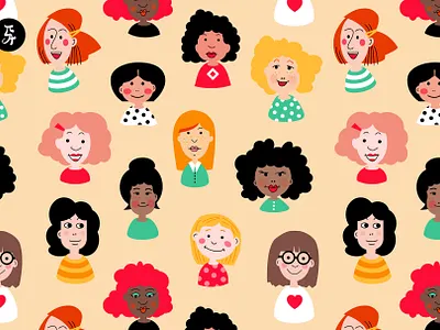Seamless Pattern Diversity Girls creative market design female feminism girl character girl power graphic design illustration illustrator pattern pattern design vector women empowerment