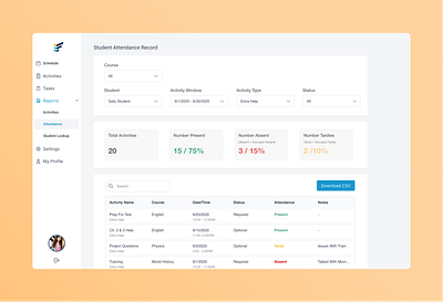 📊 Student Attendance Record / Report dashboad dashboard ui data dataviz edtech education report design reporting reports and data web app web app design web design