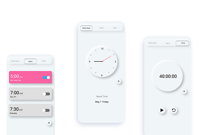 05 MultiFace alarm app clock clock app dashboard ui dk mockup neumorphic design neumorphism ui timer app ui uidesign ux