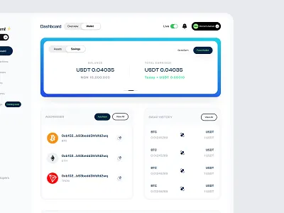 Dashboard - Earn Overview admin crypto cryptocurrency dashboard design figma finance fintech minimal new payments product savings stablecoins token ui usdt ux web app web3