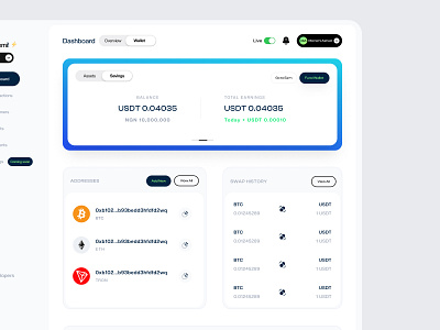 Dashboard - Earn Overview admin crypto cryptocurrency dashboard design figma finance fintech minimal new payments product savings stablecoins token ui usdt ux web app web3