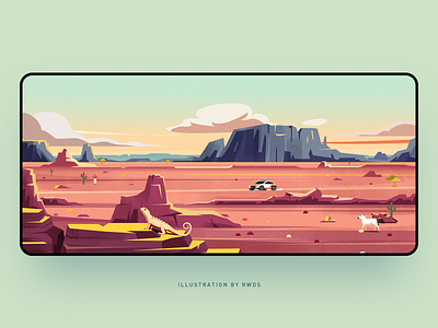 Desert desert gobi illustration landscape lizard mountain scenery