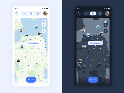 iBucket Map app blue branding dark mode design flat green light map ui ux