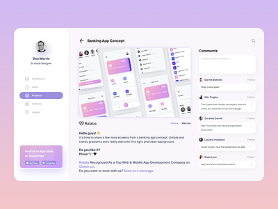App for Sharing Your Creativity — Project Preview comments creativity crm design desktop dribbble preview product project reply trendy ui ux web