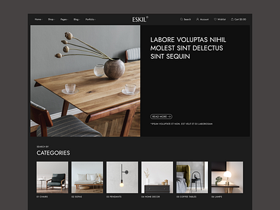 Eskil - Furniture Store Theme clean dark furniture home decor interior design landing layouts minimal modern online store shop theme