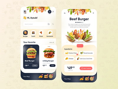 fooj - Food Delivery App burger cooking creabik creabik app creabik design delivery food and drink food and drinks food app food app ui food delivery pizza ui app uidesign