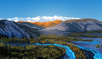 Vector landscape beautiful forest freedom illustration landscape mountain nature river sky