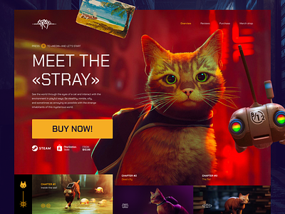Stray — Newest Cat Game cat cats design game gaming hero page landing main page pc ps ps5 stray trend ui uiux ux web xbox