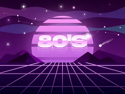 80s Retro 👾 80s 80s style constellation design flat gradient graphic design illustration mountains purple retro retro design retrowave stars