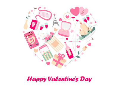 Happy valentine's day digital illustration elements february flat design heart illustration illustrator love pink romantic valentines day vector vector graphic vector illustration vector illustrator вектор векторная графика векторная иллюстрация