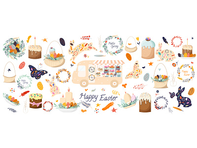 Large spring Easter set of cute items clipart digital illustration easter elements flat design illustration illustrator vector vector graphic vector illustration vector illustrator вектор векторная графика векторная иллюстрация иллюстратор иллюстрация пасха рисунок