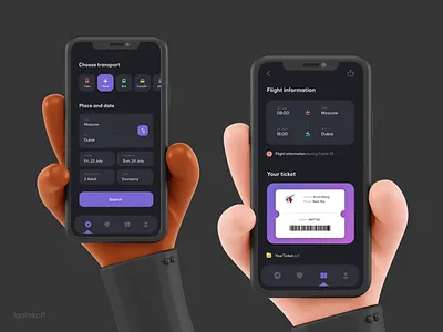 Travel App (Dark-theme) app black booking dark design flight minimal travel ui ux