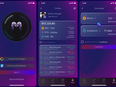 multicurrency crypto wallet app crypto crypto wallet design glass effect logo minimal mobile app mobile app design mobile ui ui ux web