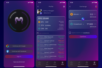 multicurrency crypto wallet app crypto crypto wallet design glass effect logo minimal mobile app mobile app design mobile ui ui ux web