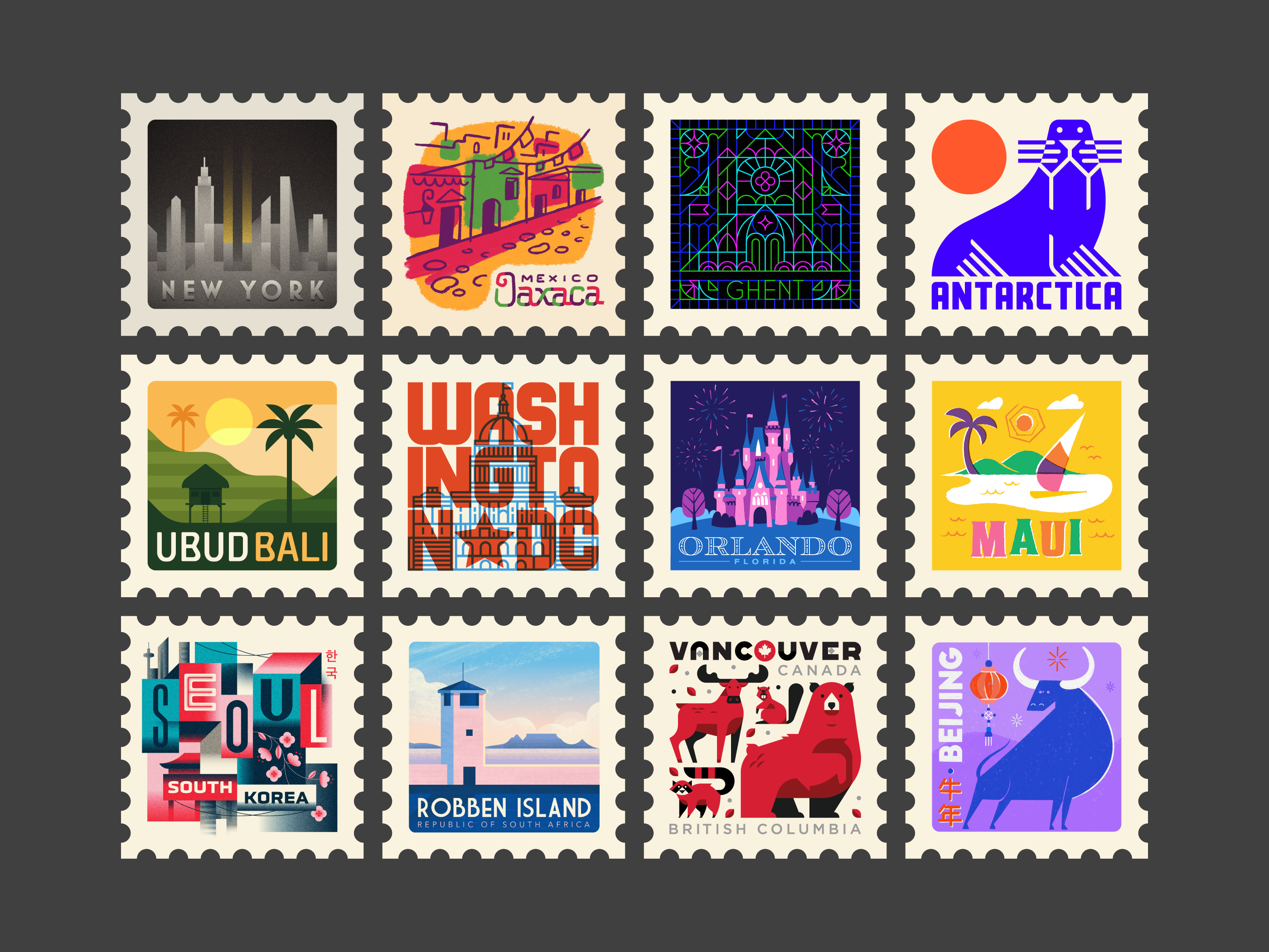 Townsquares Collection 2 bold character hand drawn icon illustration lettering playful retro spot illustration travel vector vintage