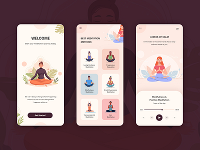 Meditation App UI design minimal mobile app mobile ui mobile uiux mobile ux ui ux