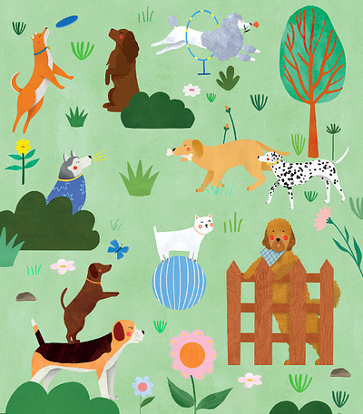 At the dog parks 🐶 dog illustration dogs illustration illustration art illustrator kids illustration pattern