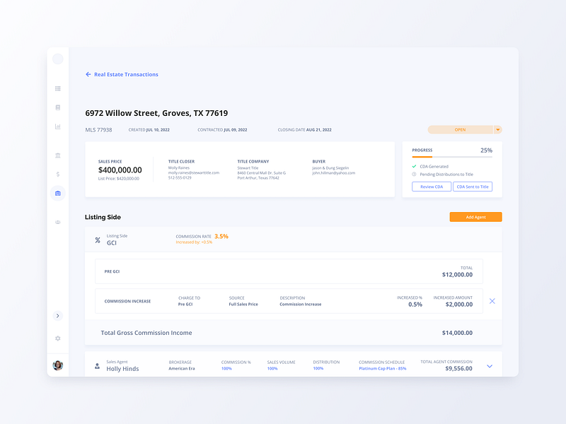 Real Estate Transaction Dashboard accounting bank banking dashboard finance interface real estate saas ui user experience user interface ux