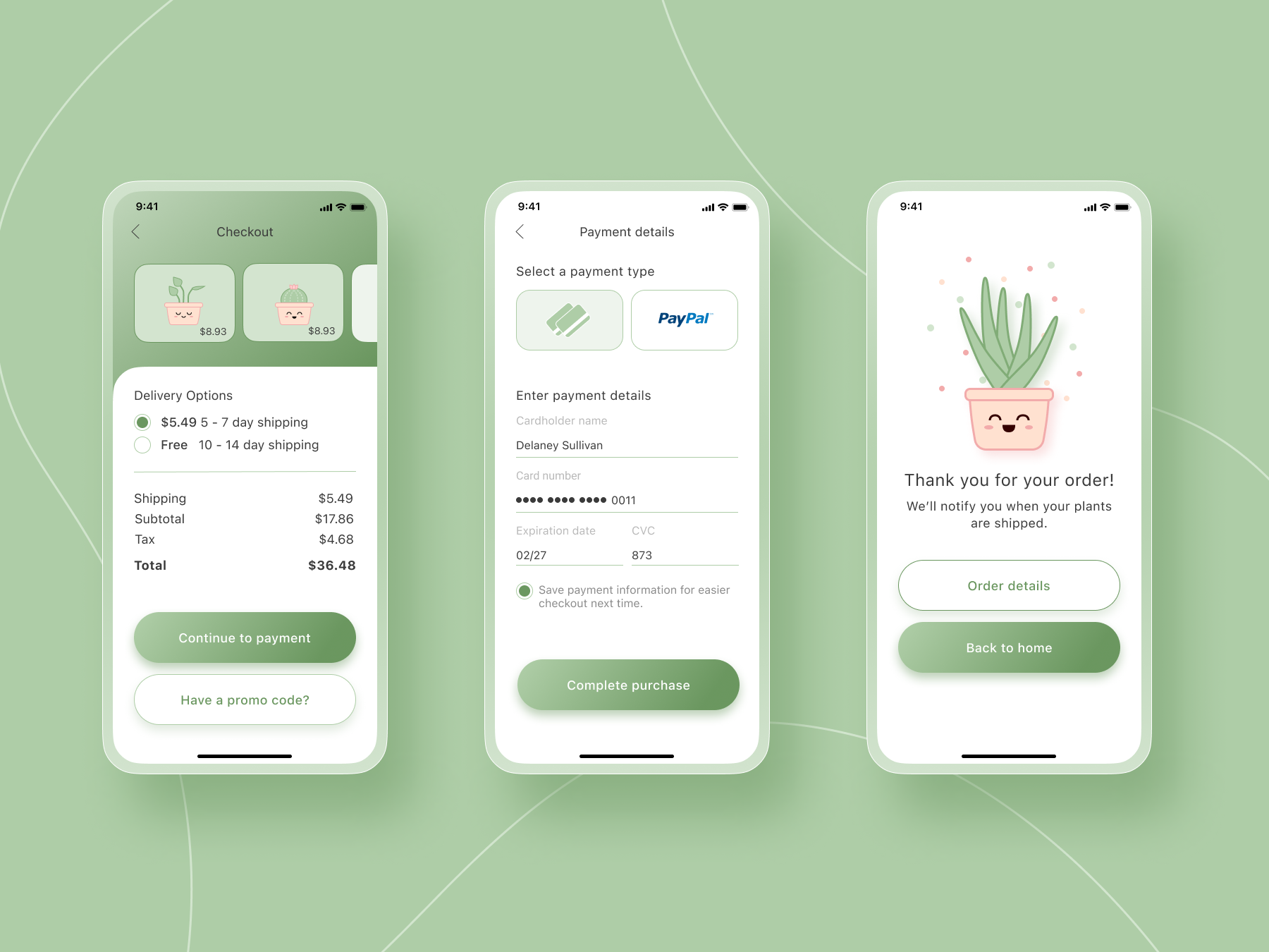 Daily Ui 002 app cart checkout confirmation daily ui dailyui ecommerce payment plants shop