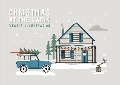 Xmas at the cabin land rover cover image 01 4x4 adventure branding christmas design graphic design icon illustration illustrator land rover logo outdoors vector xmas xmas cabin xmas decor xmas vector