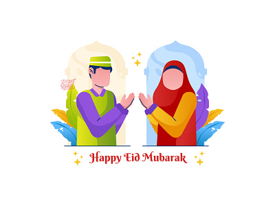 Happy Eid Mubarak! character couple eid mubarak happy illustration people ramadan
