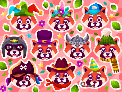 Red pandas collection art artist artwork cartoon cartoon illustration color coloringbook digital digital art digital illustration digital painting flat illustration illustrator red panda sticker ui vector vector illustration vectorart