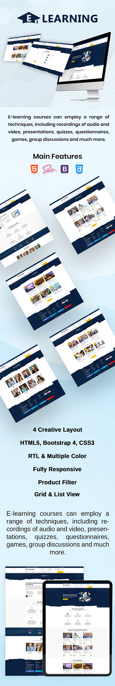 E-LEARNING ONLINE COURSES WEBSITE TEMPLATE e learning html template web templates website design