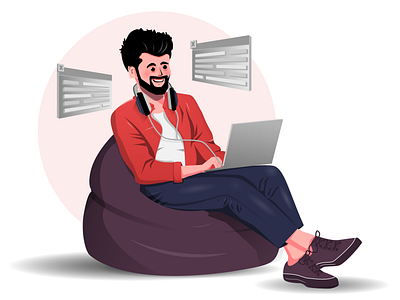 Product Development beanbag coder coding developer development happy headphones illustration landingpage procreate product development product illustration programming ui ux vector